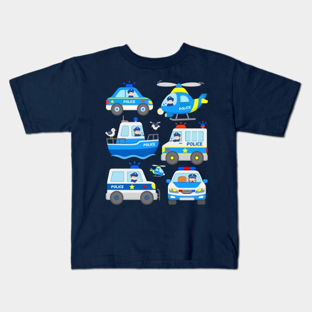 Cops with Patrol Cars Police Helicopter Boat for Kids Kids T-Shirt by samshirts